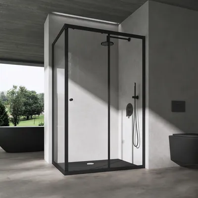 Produktbild von doporro Duschkabine Schiebetür Duschabtrennung 100x120cm Eckeinstieg Klarglas Eckdusche ESG Glas Höhe 190cm schwarz Ravenna16L K