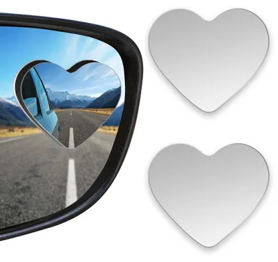 Immagine prodotto di 2 specchi retrovisori per angolo cieco, a forma di cuore, regolabili a 360°, ad alta definizione, con ampio angolo di visione, adesivi, universali