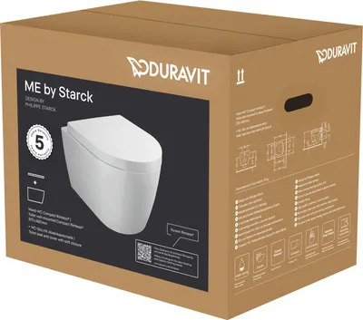 Immagine prodotto di Duravit ME by Starck Ensemble WC suspendu Compact, Rimless, chasse d'eau profonde, y compris siège de WC à abaissement automatique, blanc brillant avec DuraShield, 453009AAA1, 453009AAA1