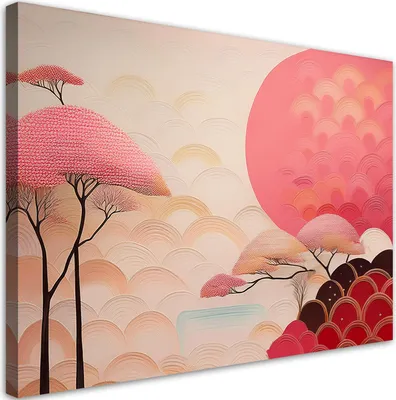 Produktbild von Leinwandbild Asiatische rosa Landschaft 120x80 Feeby Rosa bild für die wand bereit zum aufhängen