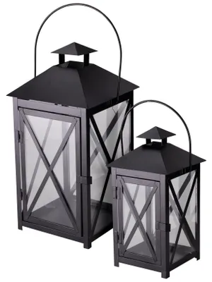 Zdjęcie produktu dla Latarnia dekoracyjna metalowa, zestaw 2 szt., 20 x 20 x 40 i 15 x 15 x 30 cm
