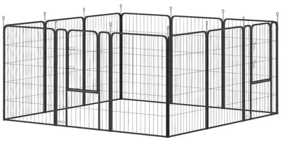 Obrázok produktu pre Výbeh pre psov – výbeh pre šteňatá s 12 panelmi a dverami | Farba: Čierna | Rozmery: 204x204x100 cm