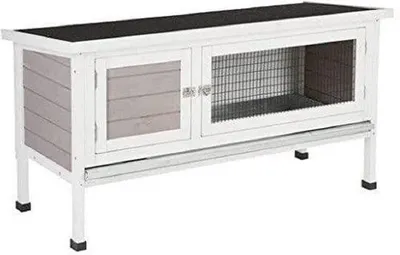 Productafbeelding van Konijnenhuis, 116 x 45 x 62 cm, wit/grijs - Groot konijnenhuis voor buiten