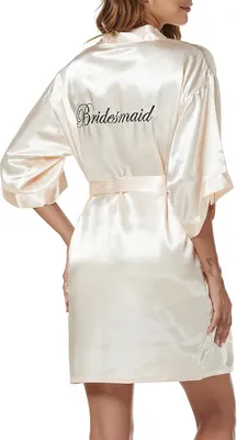 Produktbild von Damen Bademantel kurz, satin Kimono, leicht, fuer Hochzeiten