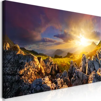 Produktbild von Wandbild Mega XXXL Landschaft 250x125 cm Einteiliger XXL-Format Kunstdruck zur Selbstmontage Leinwandbilder moderne Bilder DIY Wanddekoration Wohnung Deko Gebirge Natur Sonne c-C-0428-ak-e
