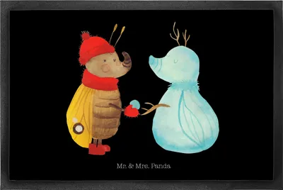 Produktbild von Mr. & Mrs. Panda fußmatte Nachtfalter Schneemann 50 x 75 cm - Schwarz - Geschenk, Schmutzfänger, Türmatte, Weihnachten, Winter, Weihnachtsgruß, Schmutzmatte, Schnee