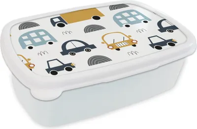 Produktbild von KitchenYeah® Lunchbox Brotzeit Brotdose 17x11 cm Muster - Jungen - Auto - Kind Kinder Brotzeitdose - Lunch Box - Kinder - Sandwich-Box - Schulbox - Lunch Boxen