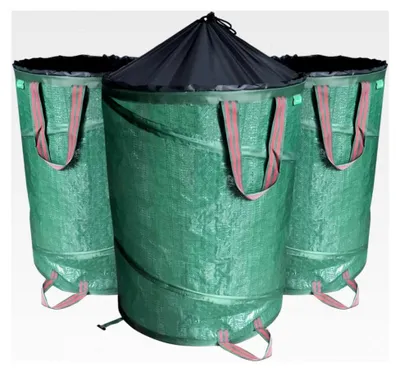Produktbild von Faltbarer Gartensack mit Griffen und Kordelzugverschluss, 3er Set, 170 L, Selbstaufstellend, Grün