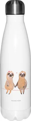 Produktbild von Mr. & Mrs. Panda Thermo-Trinkflasche Faultier Pärchen - Weiß - Geschenk, Wasserflasche, Beziehung, Trinkgefäß, trinkflaschen, flasche aus edelstahl, Verliebt, Thermos