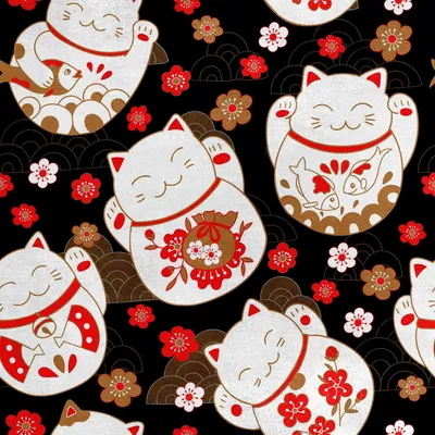 Productafbeelding van Koninklijke fluwelen stof, polyester, geschikt voor naaien - met het motief van een Maneki Neko, de gelukskat