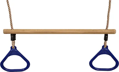 Produktbild von Schaukel mit Turnringen 2 in 1, Trapez Schaukel, Outdoor Indoor, Kinderschaukel aus Holz, zum Aufhängen, Gartenschaukel, Spielzeug, Blau bis 70 kg