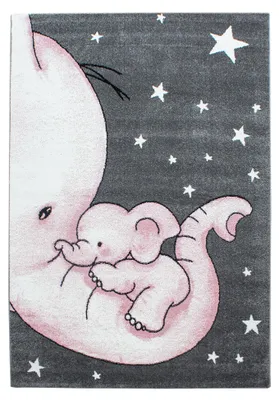 Image de Kids Éléphant tapis chambre d'enfant poils ras rectangle 200x290cm roses