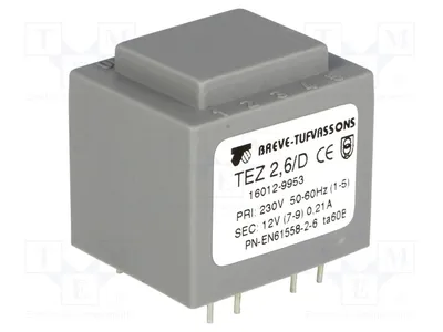 Obrázek produktu pro 1x Transformátor: s povlakem, 208,3 mA, 230 VAC, 2,5 VA, 12 V. Montáž: TEZ2.6/D230/12V -T