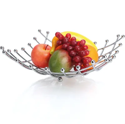 Produktbild von com-four® Obstschale aus verchromtem Edelstahl, Obstkorb 32 x 30 cm, Obstschale