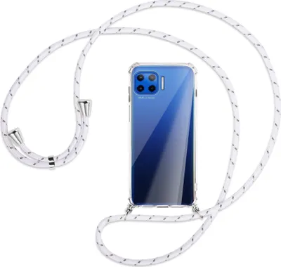 Produktbild von Handykette Backcover-Schutzhülle mit Band (Metall silberfarben) für Motorola Moto G 5G Plus - weiß/grau