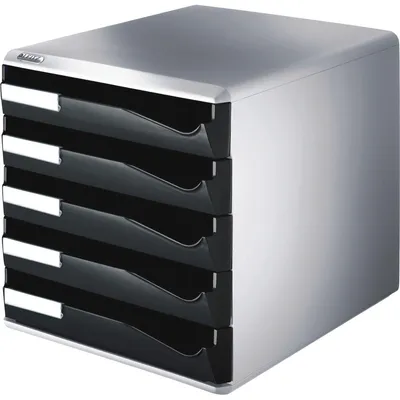 Produktbild von Leitz Postset mit Schubladen, 5 Schublade(n), Kunststoff, Schwarz, Grau, 3,65 kg, 285 x 355 x 290 mm