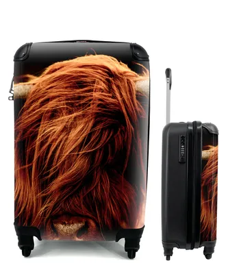 Produktbild von MuchoWow® Koffer Handgepäck Trolley Rollkoffer Kleine Reisekoffer mit 4 Rollen - Schottischer Highlander - Kuh - Hörner - Porträt - Tiere - Cabin Size < 55x40x23 cm & 55x40x20 cm - Fotokoffer - Kabinenkoffer - Boardgepäck - Reise-Box - Reisekoffer - Reisegepäck - Koffer mit Bild - Trolley für Kinder