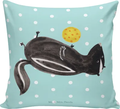 Produktbild von Mr. & Mrs. Panda Zierkissen Stinktier Ball - Türkis Pastell - Geschenk, Deko Kissen, 40x40, kuschelkissen, Weisheit, Skunk, für sofa, bedruckt, Raubtier, Polster, Stinki