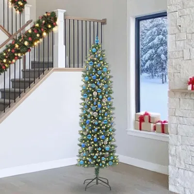 Image de vidaXL Arbre de Noël artificiel élancé vert et blanc 240 cm