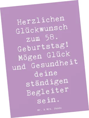 Produktbild von Mr. & Mrs. Panda Postkarte Spruch 58. Geburtstag - Lavendeltraum - Geschenk, Jubiläum, einzelkarte, Glückwunsch, persönliches, Postkarten, bildkarte, Erinnerungen, Alter