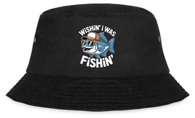 Produktbild von Spreadshirt Wishin´ I Was Fishin´ Angler Fischerhut, S/M (Caps), Schwarz