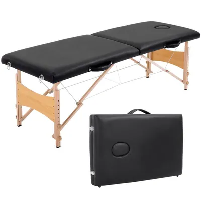 Produktbild von Klappbare Massageliege Aluminium 2-Zonen 186x60 cm – Portabler Kosmetiktisch Höhenverstellbar für Massage & Tattoo Studio, Schwarz