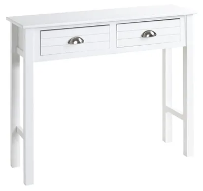 Konsole weiß Massivholz MDF 100x77x30 cm 2 Schubladen