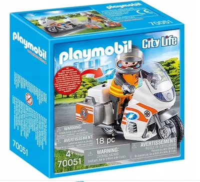 Image de PLAYMOBIL 70051 Moto d'urgence ambulance lumineuse