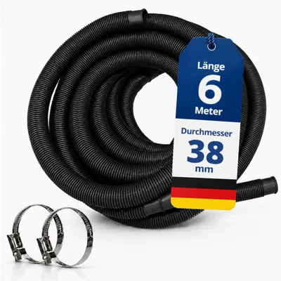 Produktbild von HAF Hochwertiger Pool Schwimmbadschlauch 38mm Schwarz 6 Meter | Poolschlauch für Garten & Schwimmbad | Solarschlauch + 2x Edelstahl Schlauchschellen