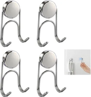 Produktbild von Famanu Magnetische Haken - Starke Aufhängung ohne Bohren - Drehbare Haken - 12 x 5 cm - Silber