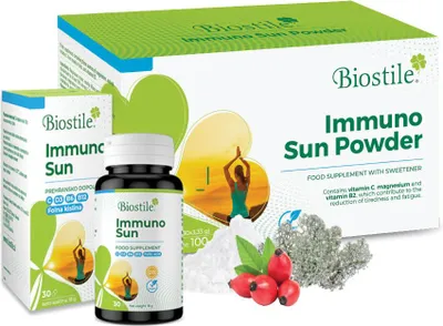 Image de Biostile Immuno Sun Complete – 3800 UI de vitamine D3, vitamine C, B6, B12, acide folique, magnésium et extrait de reishi