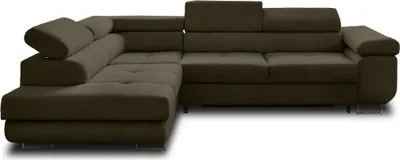 Image de Best Mobilier Zaria - canapé d'angle gauche - convertible avec coffre et têtières réglables - 5 places - en velours côtelé , Vert