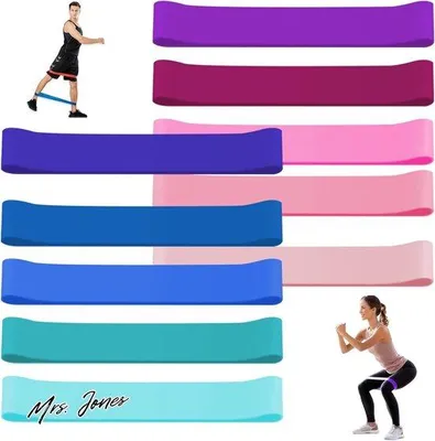 Image de Lot de 10 bandes de résistance de différents niveaux pour le fitness et le yoga