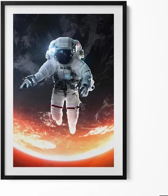 Produktbild von Astronaut im Weltraum– Wandbild mit Rahmen – Gerahmtes Bild  – Wanddekoration – 70x100 cm –  Schwarz Rahmen
