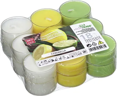 Produktbild von Villa Verde Duftteelichter Citronella, Höhe: 1,7 cm, Ø 3,8 cm, 18er Pack