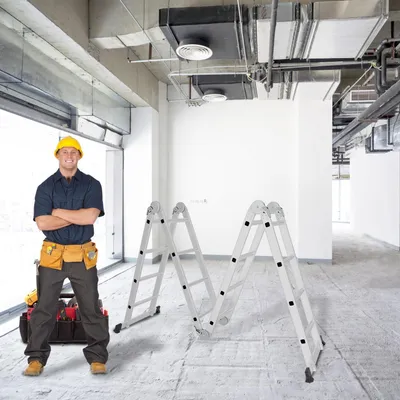 Produktbild von Aluminiumleiter – Klappleiter – Faltleiter – Gerüst – Arbeitsplattform – Maximale Tragfähigkeit: 150 kg