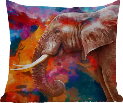 Produktbild von MuchoWow® Outdoor Kissen - Gemälde - Öl - Regenbogen - Elefant - 40x40 cm - Wetterfest - Lounge Kissen - Kopfkissen - Interieur - Polster mit Bild