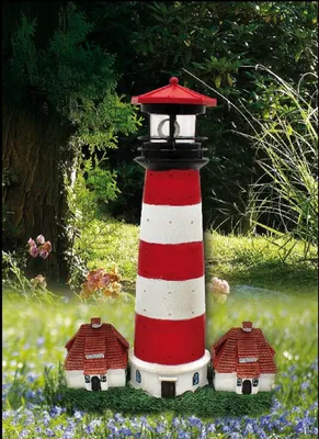 Produktbild von Solarleuchte, Solarlampe Leuchtturm rot WESTERHEVER, Gartenbeleuchtung, mit Dämmerungssensor, gigantische 40 cm hoch, wunderschöne Gartendeko.