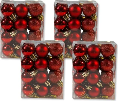 Produktbild von Kunststoff Weihnachtskugel rot 4 Sets - 96 Stück Ø 3cm Deko Kugel Christbaumschmuck Mix Matt Glänzend Glitzer