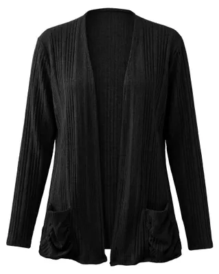 Produktbild von Damen Strickjacke aus Rippstrick mit offener Vorderseite, Farbe Schwarz, Größe M