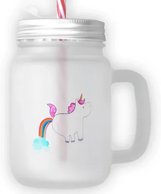 Produktbild von Mr. & Mrs. Panda Mason Jar Einhorn Pupsen - Transparent - Geschenk, Pups, Regenbogen, Glas, Unicorn, Trinkglas mit Strohhalm, Strohhalmglas, deckel, Freundin, Und