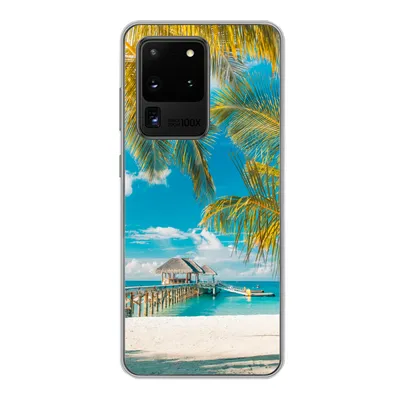 Produktbild von MuchoWow® Handyhülle Schutzhülle Hülle für Samsung Galaxy S20 Ultra Strand - Palme - Meer Silikon Softcase Handy Hülle - Karteninhaber