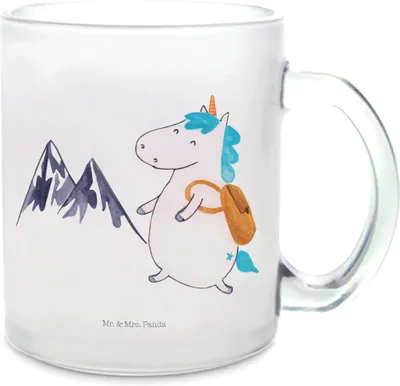 Produktbild von Mr. & Mrs. Panda Teetasse Einhorn Bergsteiger - Transparent - Geschenk, Berge, Unicorn, Häferl, Teeglas, Tee Tasse, getränkebecher, Einhörner, glastasse, Abenteuer