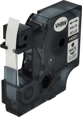 Produktbild von vhbw Schriftband-Kassette kompatibel mit Dymo LabelManager 100, 210D, 120P, 200, 260P, 100 Plus, 160 Etiketten-Drucker 7m x 9mm Weiß auf Transparent
