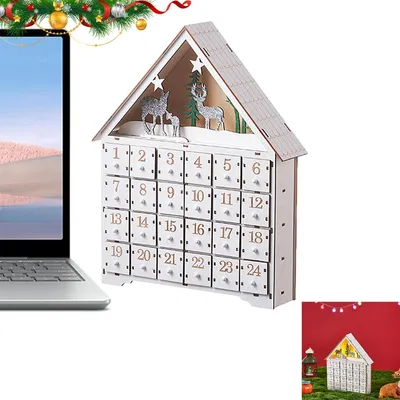 Produktbild von Adventskalender aus Holz, 24 Schubladen mit LED, kompakt 33×27×5,5 cm
