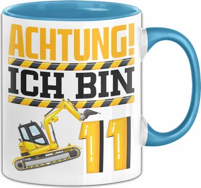 Produktbild von 11. Geburtstag Geschenk Tasse Becher Jungs Baustelle Geburtstagsgeschenk Achtung Ich Bin 11 (Blau)