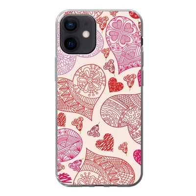 Produktbild von MuchoWow® Handyhülle Schutzhülle Hülle für iPhone 12 Eine Illustration mit rosa und roten Herzen Silikon Softcase Handy Hülle - Schutzhülle