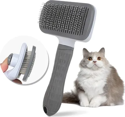 Produktbild von Katzenbürste, Katzenkamm zum Entfernen Losem Fell und Schmutz, Katzen Bürste von der Bürste mit Einem Knopf, Selbstreinigende Fellbürste Katze, Hundebürste, Angenehm massierende