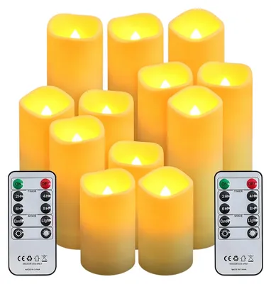 Produktbild von Halorin 12 Stück LED Kerzen Elfenbein, Flammenlose Kerzen mit 2 Fernbedienungen, Wasserdichte Batteriebetriebene Elektrische Säulenkerze, Stumpenkerzen für Innen und Außen