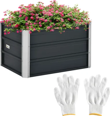 Image de Outsunny Carré potager rectangulaire, lit de jardin surélevé en acier galvanisé, fond ouvert, jardinière conception extra profonde, 66 x 47 x 40 cm, gris foncé